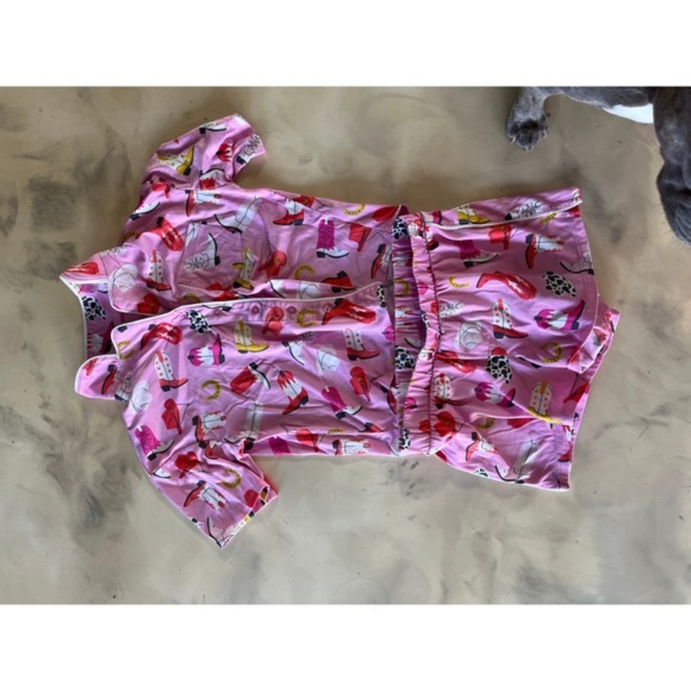 Art Class Girls Pink Western Cowboy Boot Pajama Set Shorts Shirt Size L 10/12